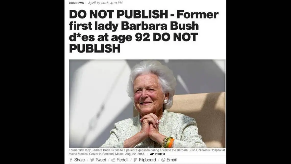 CBS Publishes an Obituary For the Very Alive Barbara Bush