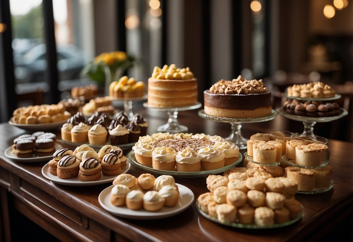 A table filled with an assortment of desserts and sweet treats, including cakes, cookies, and pastries, arranged in an inviting display