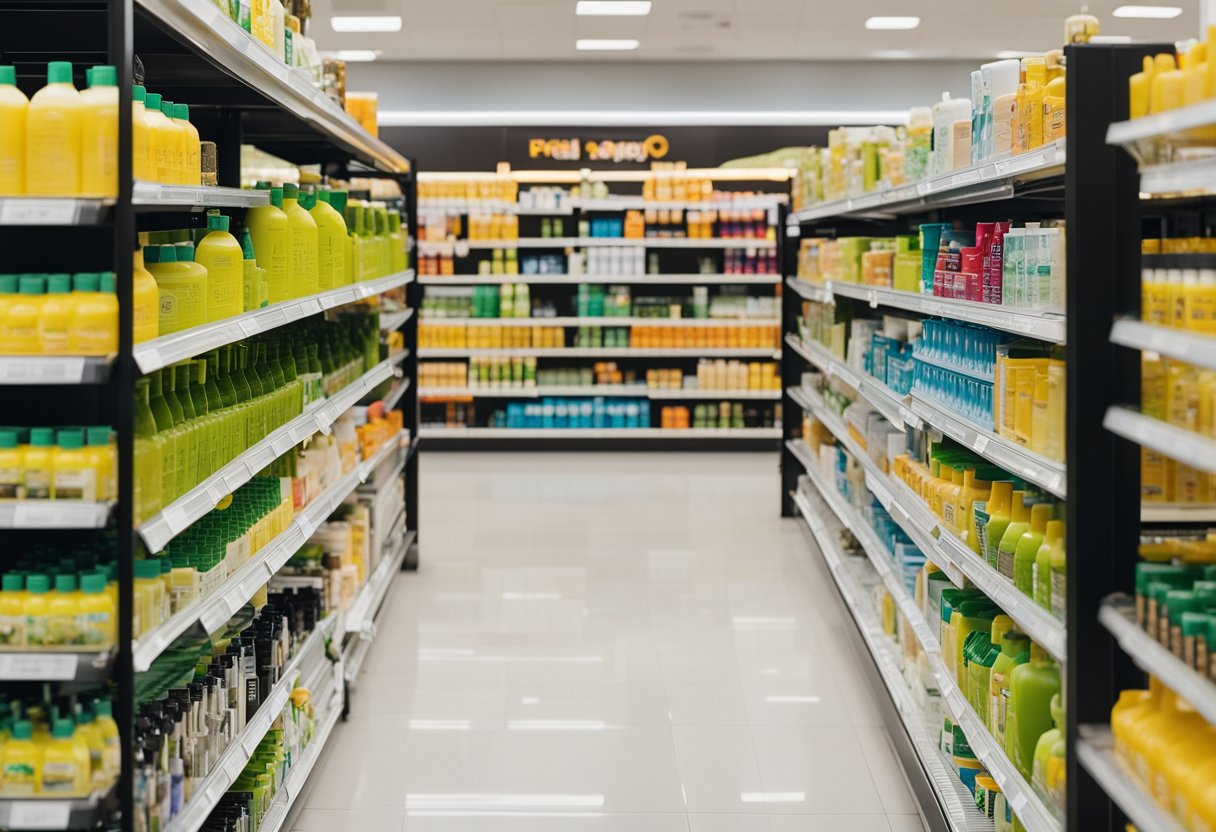 Shelves display Target's Hair Care Aisle. Oily hair shampoo stands out. Bright, clean, and organized