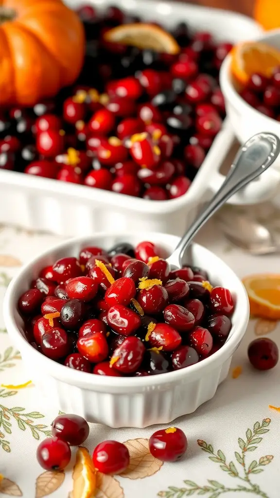 A bowl of cranberry orange relish with a colorful assortment of cranberries and orange zest.